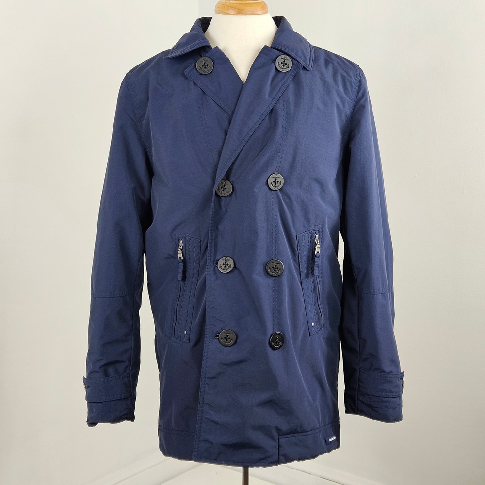 Lands End Squall Double Breasted Peacoat Mens MT 38-40 Blue Anchor Buttons